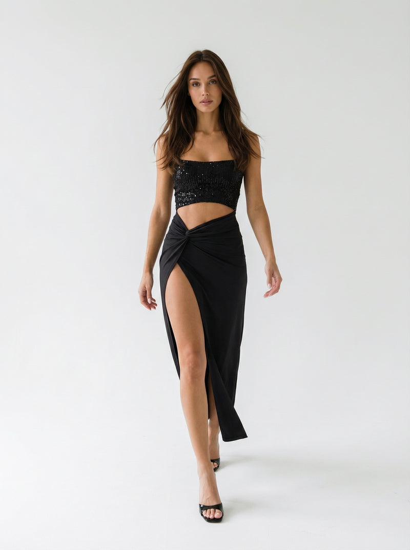 Black Dress With Sequin Top