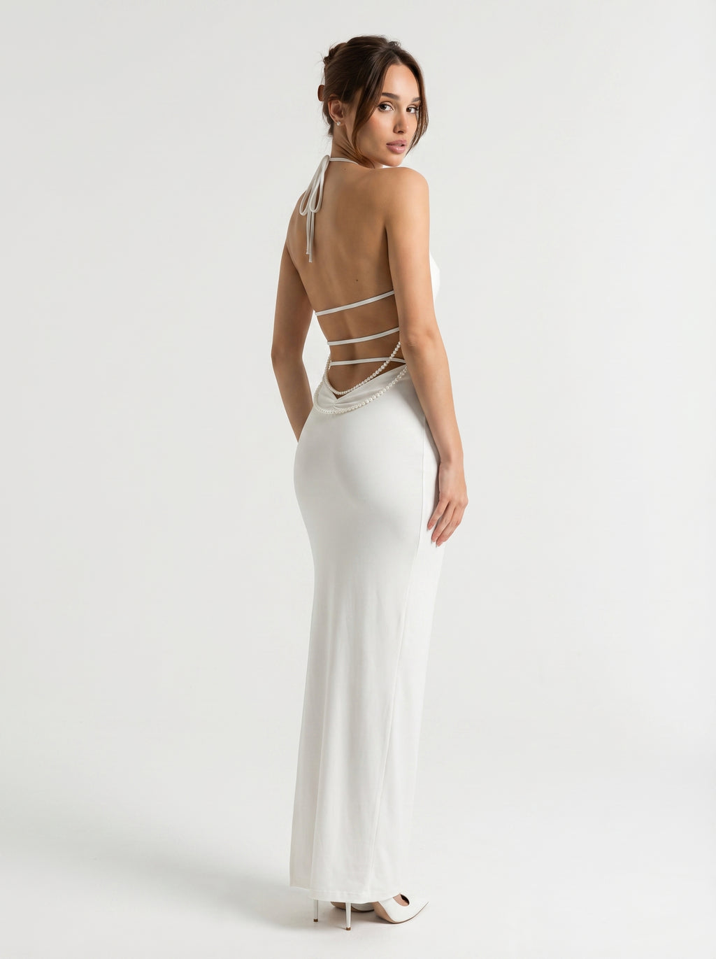 White Halter Maxi Dress With Delicate Straps