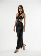 Black Sequin Cut-Out Dress