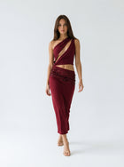 Burgundy Drape Dress with Sequin Detail