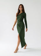 Emerald Drape Dress With Gold Detail