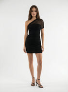 One Shoulder Mesh Mini Dress