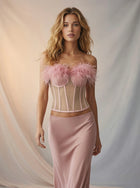 Blush Feather Trim Corset Topv